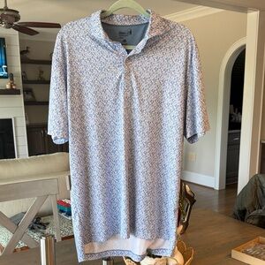 johnnie-O Light Blue and White Patterned Polo Shirt